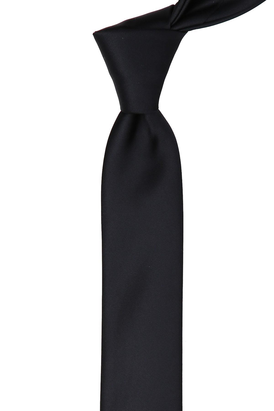 Siyah Saten Düz Çok İnce Kravat UST11