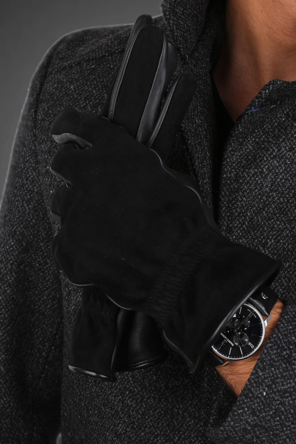 Siyah Süet Erkek Deri Eldiven EL08