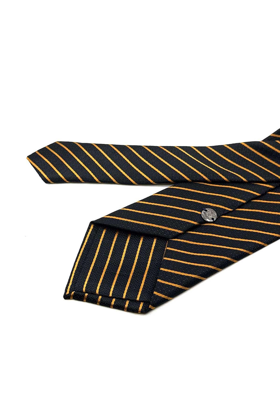 Siyah - Turuncu Çizgi Desen Mendilli Klasik Kravat KK12331