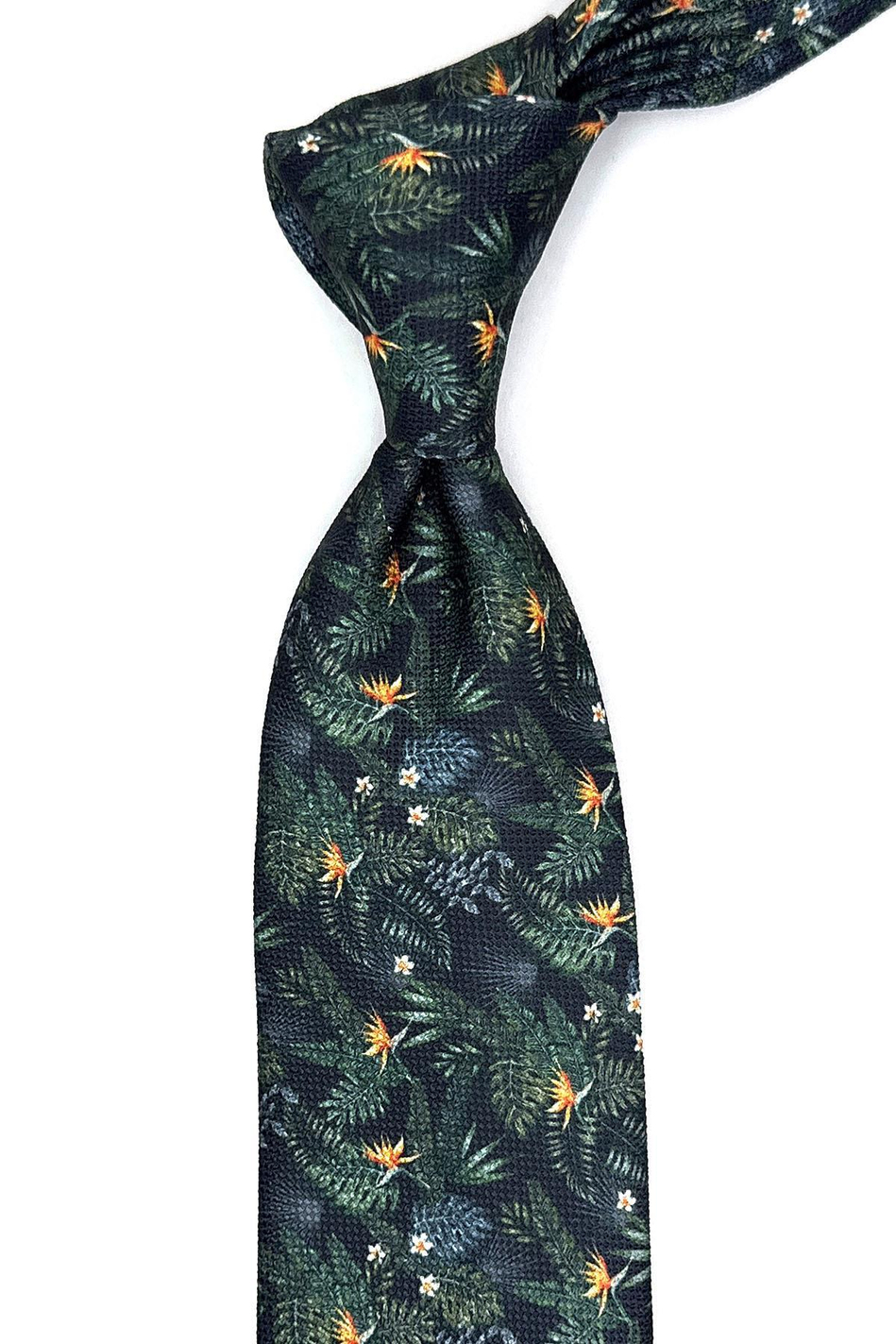 Siyah - Yeşil Çiçek Desen Mendilli Klasik Kravat KK11451