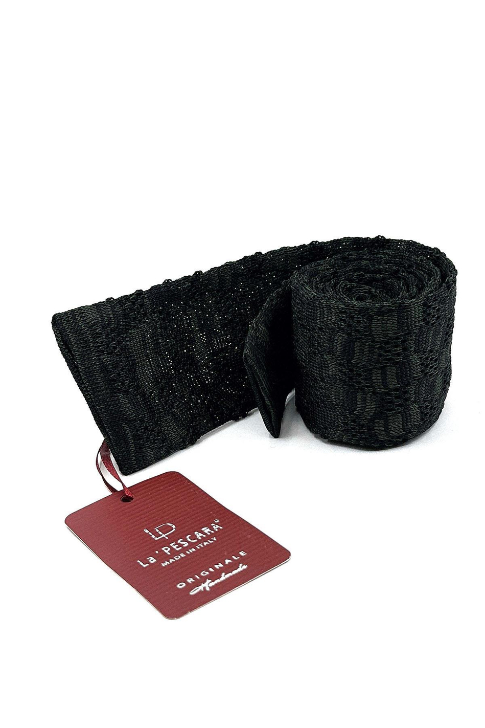 Siyah - Yeşil Motif Desen Örgü Kravat ÖR8360