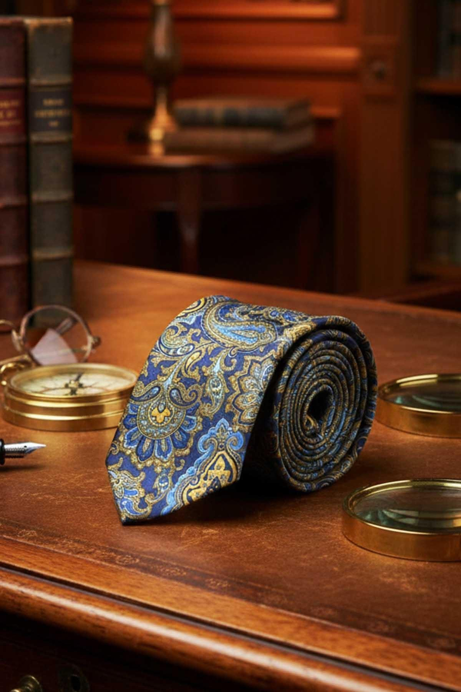 Sorengo Style Lacivert Şal Desen İtalyan İpek Kravat İK2217