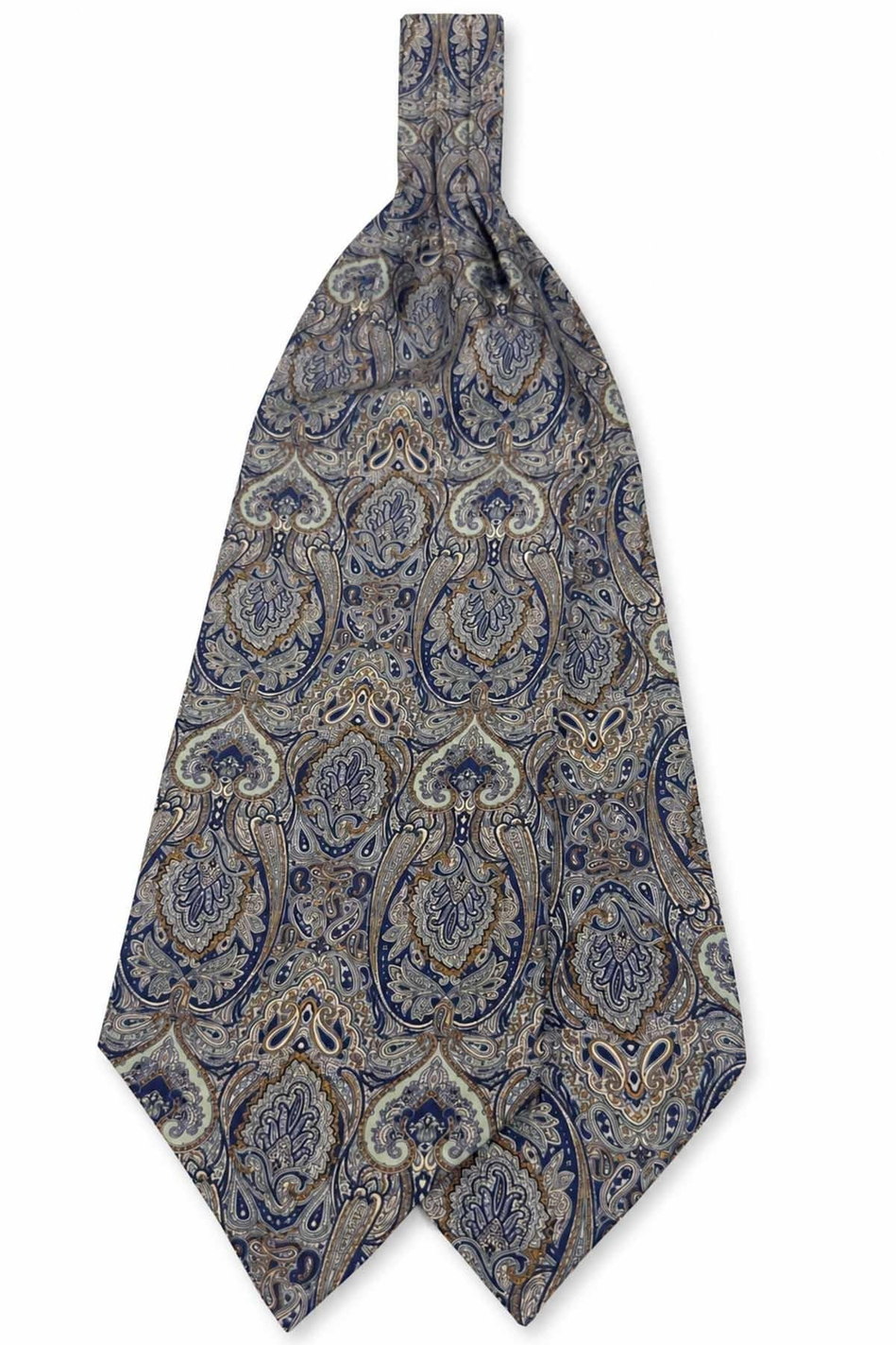 Su Yeşili Lacivert Şal Desen İtalyan İpek Ascot Kravat SAC69