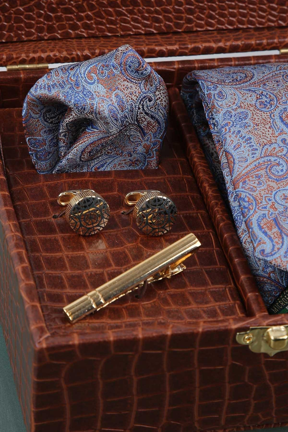 Taba Erkek Hediye Kutusu - Mendilli Kravat Kol Düğmesi Kravat İğnesi KMK77