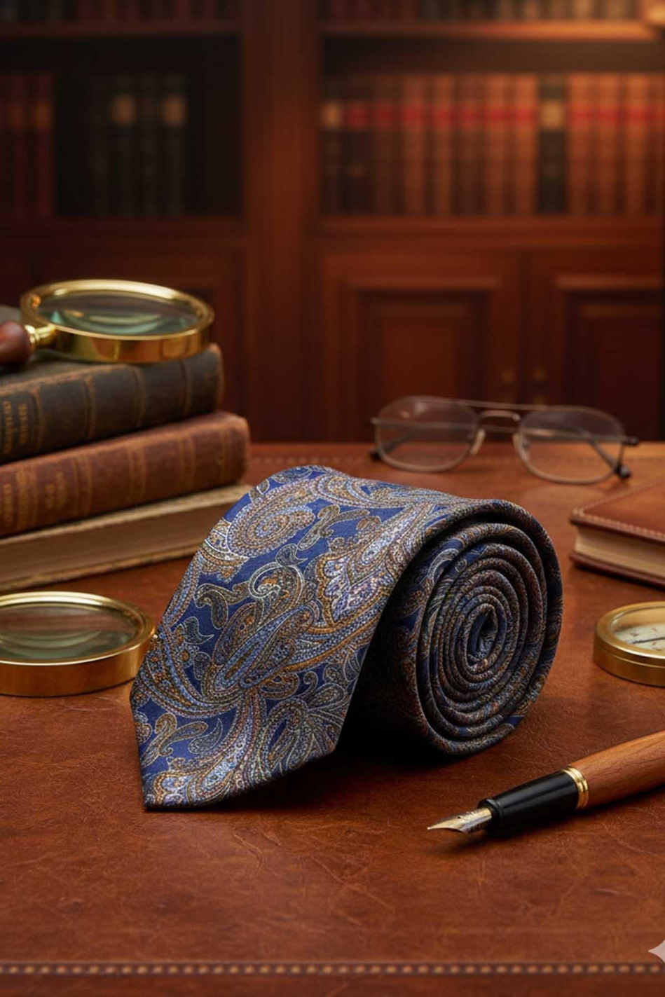 Tamaro Style Mavi Şal Desen İtalyan İpek Kravat İK2239