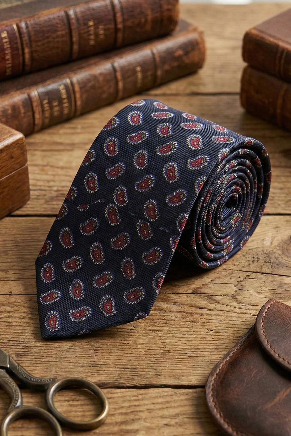 Trobaso Style Lacivert Şal Desen İtalyan İpek Kravat İK2247