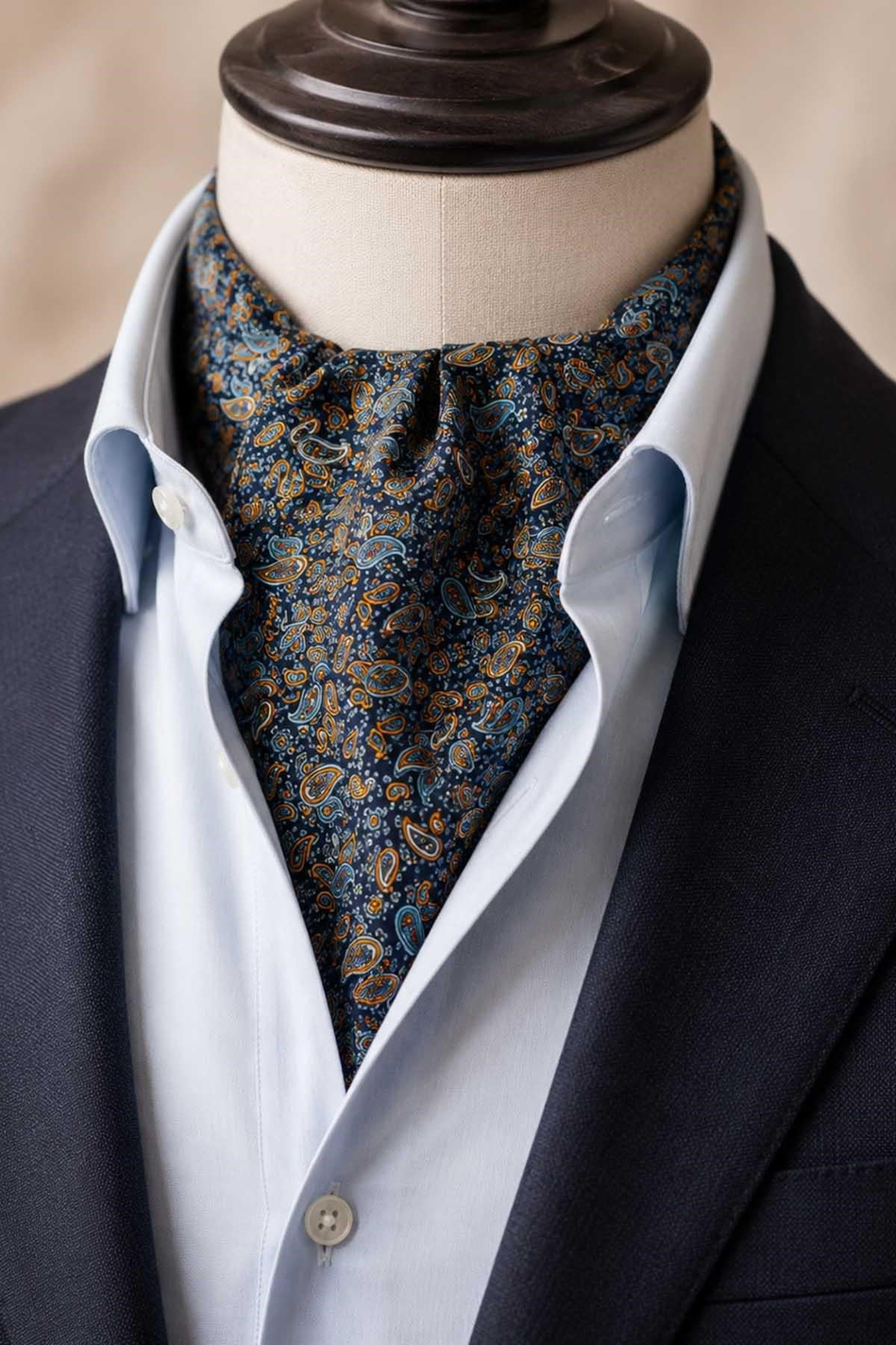 Tukuaz Turuncu Şal Desen İtalyan İpek Ascot Kravat SAC136