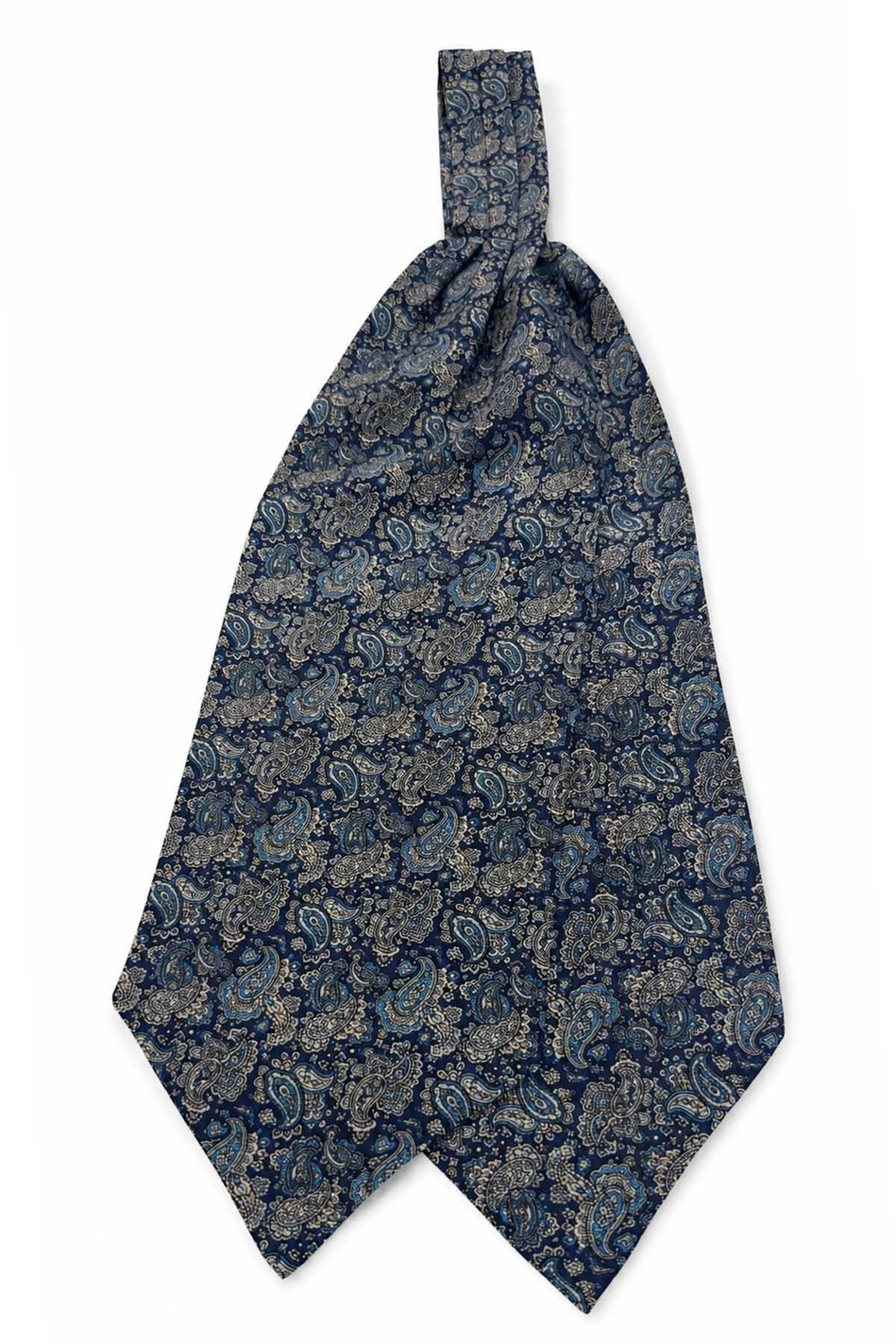 Turkuaz Lacivert Şal Desen İtalyan İpek Ascot Kravat SAC96