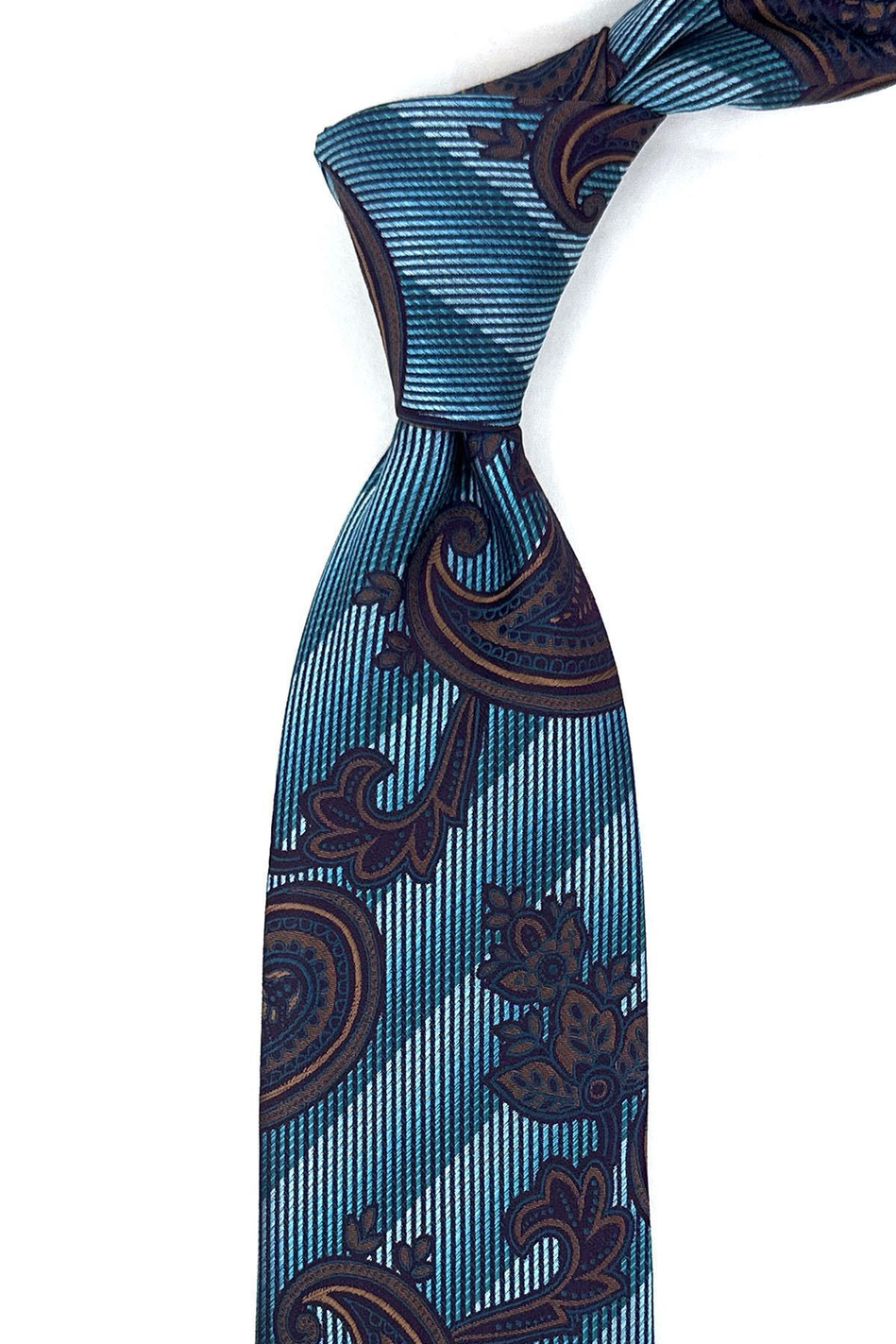 Turkuaz Şal Desen Mendilli Klasik Kravat KK12046