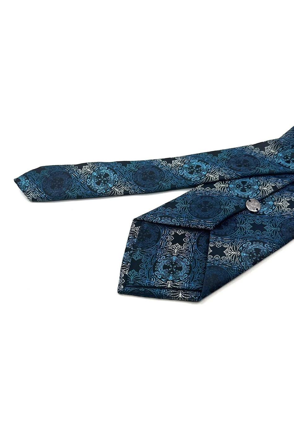 Turkuaz Siyah Motif Desen Mendilli Klasik Kravat KK13728