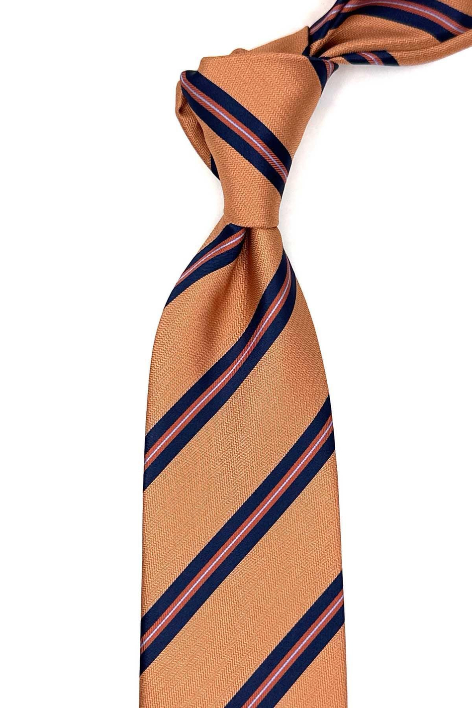 Turuncu Çizgi Desen Mendilli Klasik Kravat KK12827