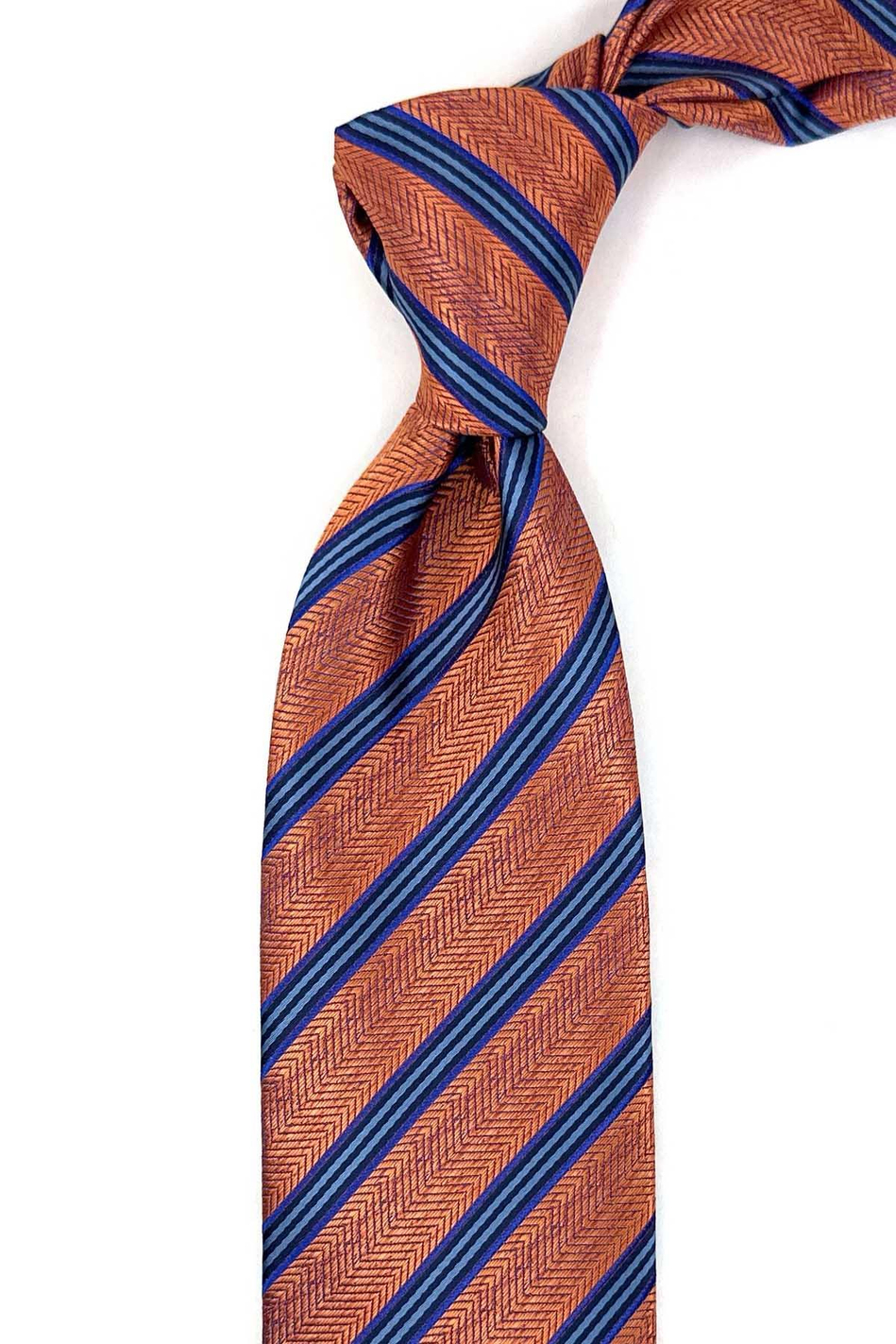 Turuncu Çizgi Desen Mendilli Klasik Kravat KK13193