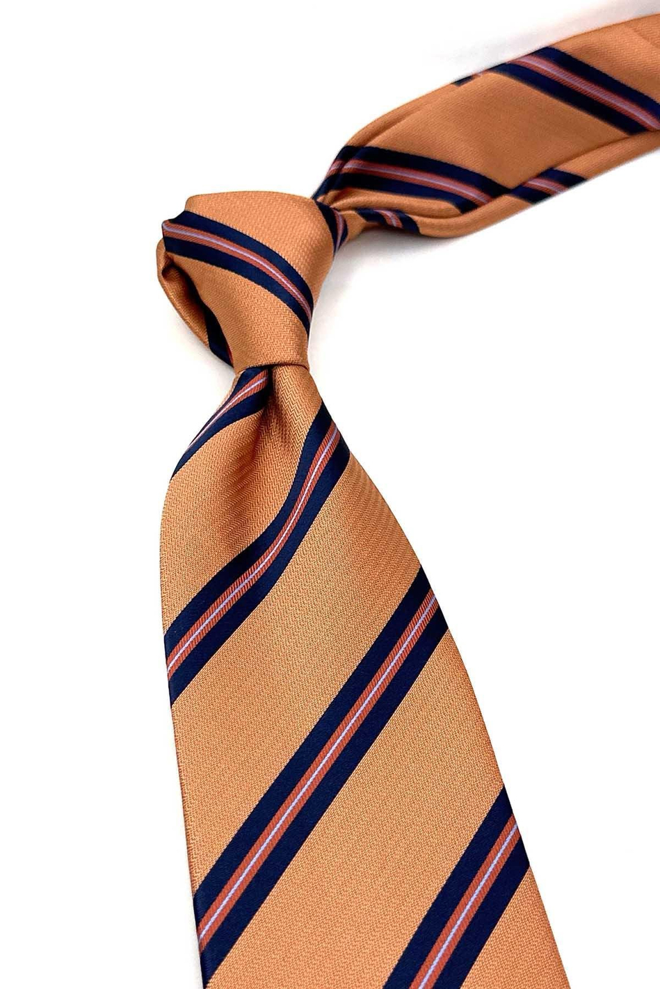 Turuncu Çizgi Desen Mendilli Klasik Kravat KK12827