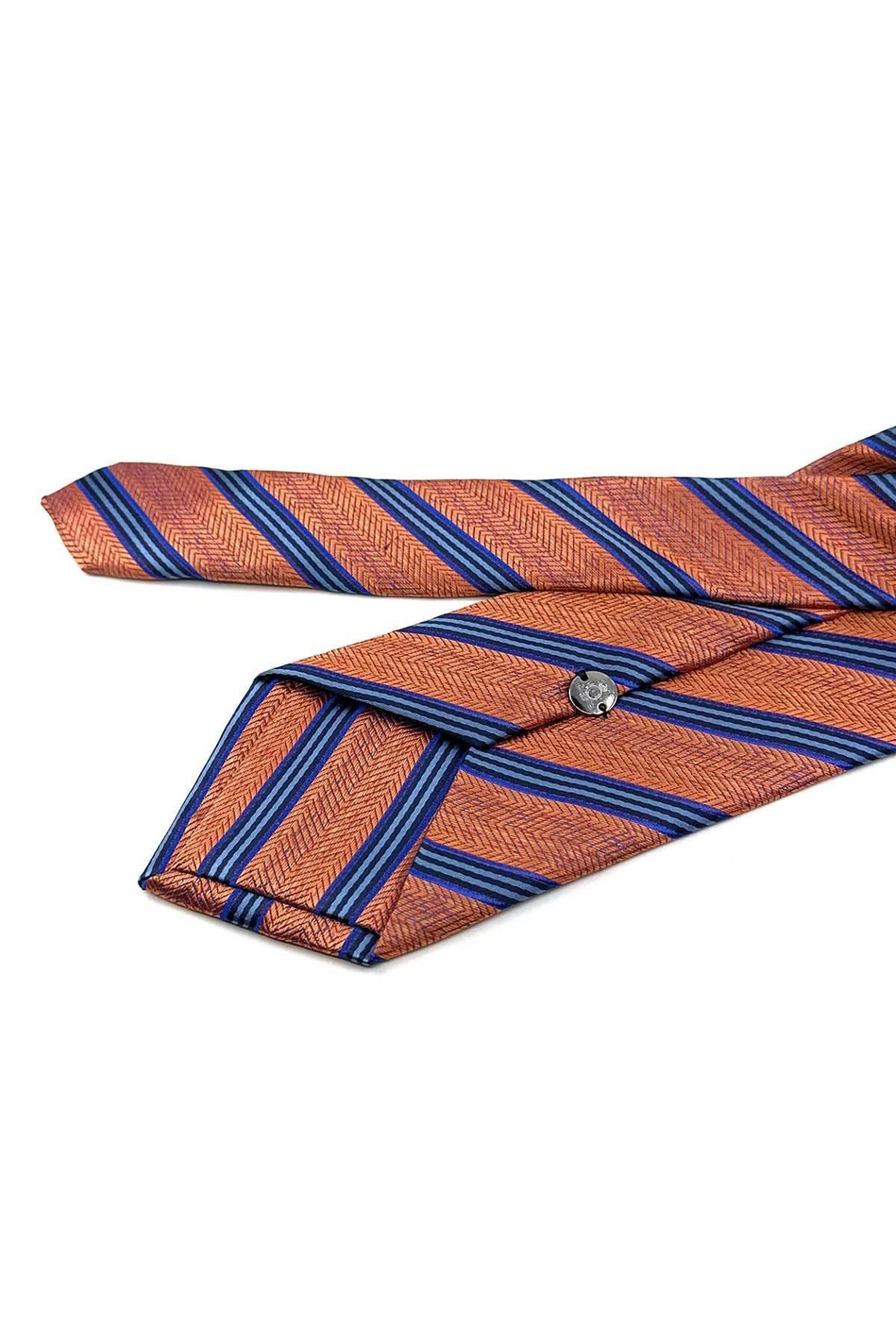 Turuncu Çizgi Desen Mendilli Klasik Kravat KK13193