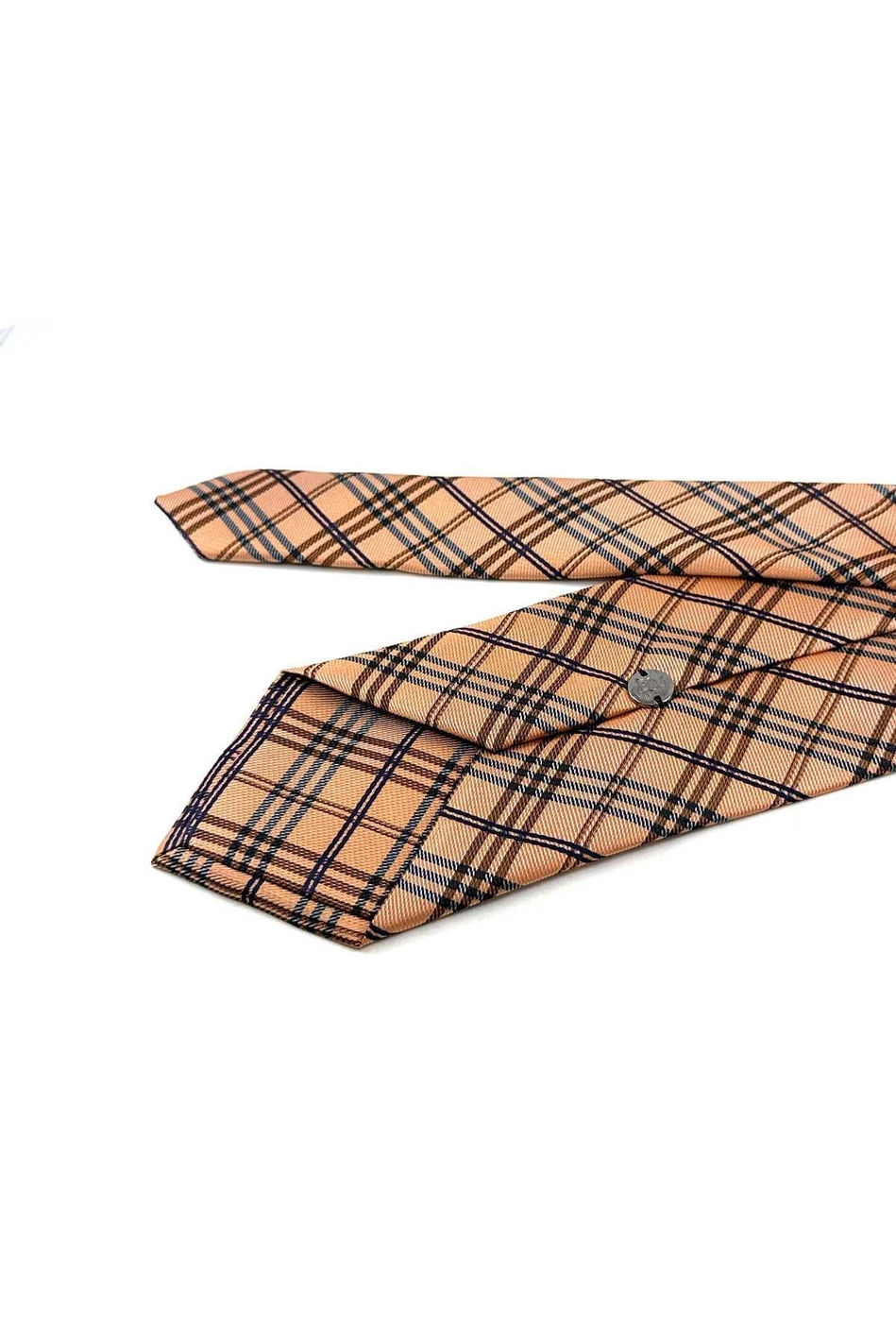 Turuncu Ekose Desen Mendilli Klasik Kravat KK13200