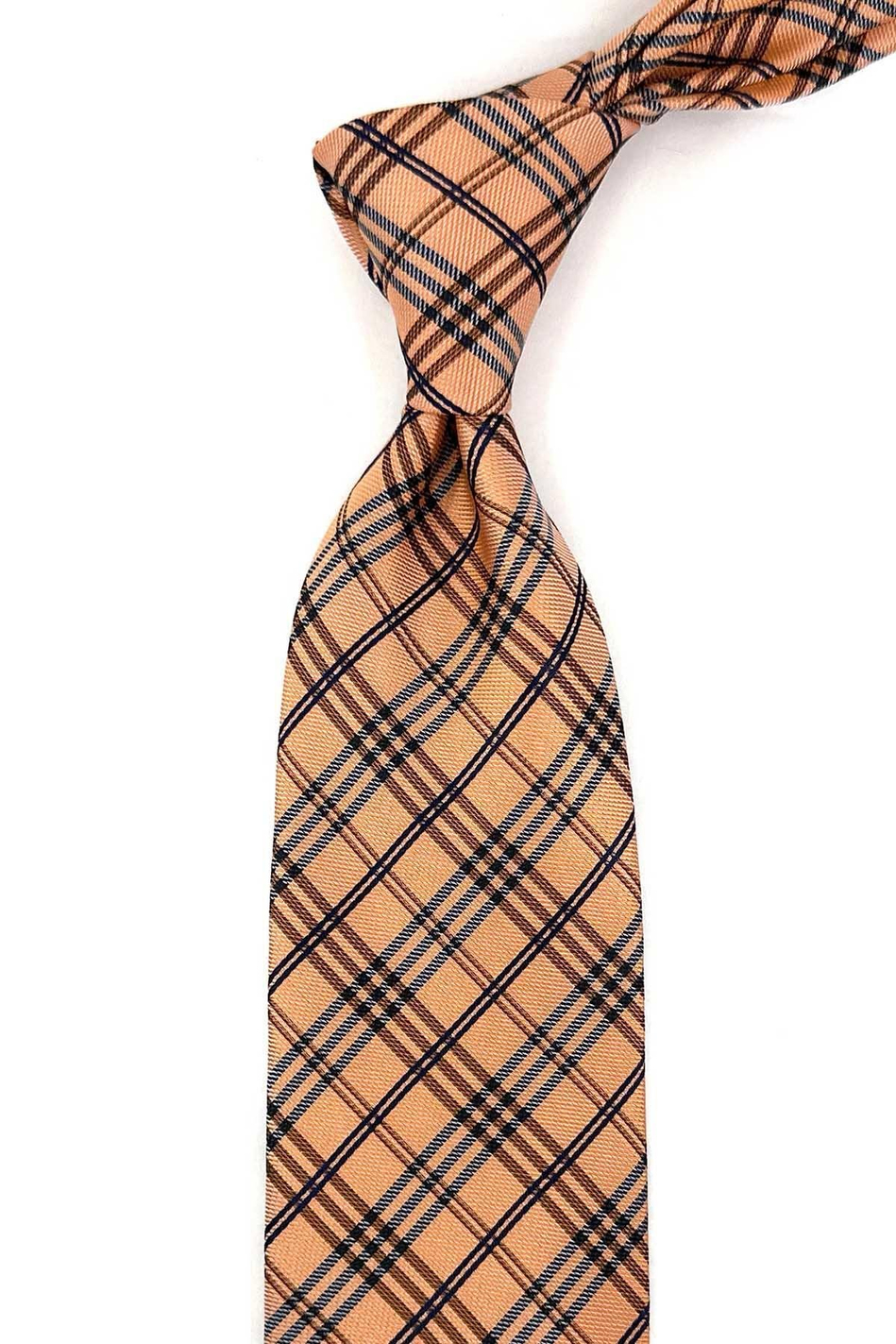 Turuncu Ekose Desen Mendilli Klasik Kravat KK13200