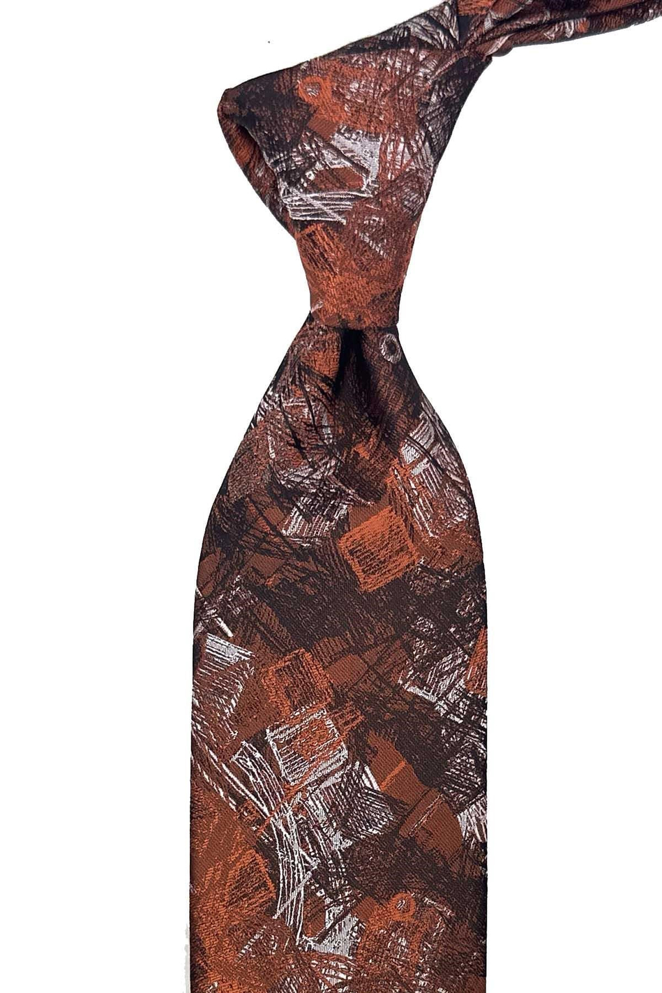 Turuncu Kahve Motif Desen Mendilli Klasik Kravat KK13751