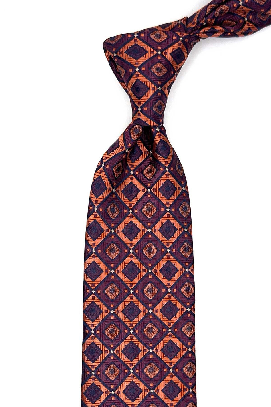 Turuncu Kare Desen Mendilli Klasik Kravat KK12867