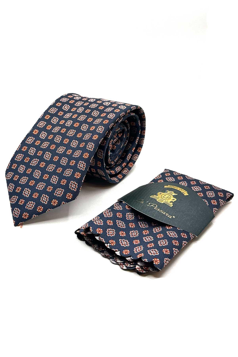 Turuncu - Laci Motif Desen Mendilli Klasik Kravat KK12984