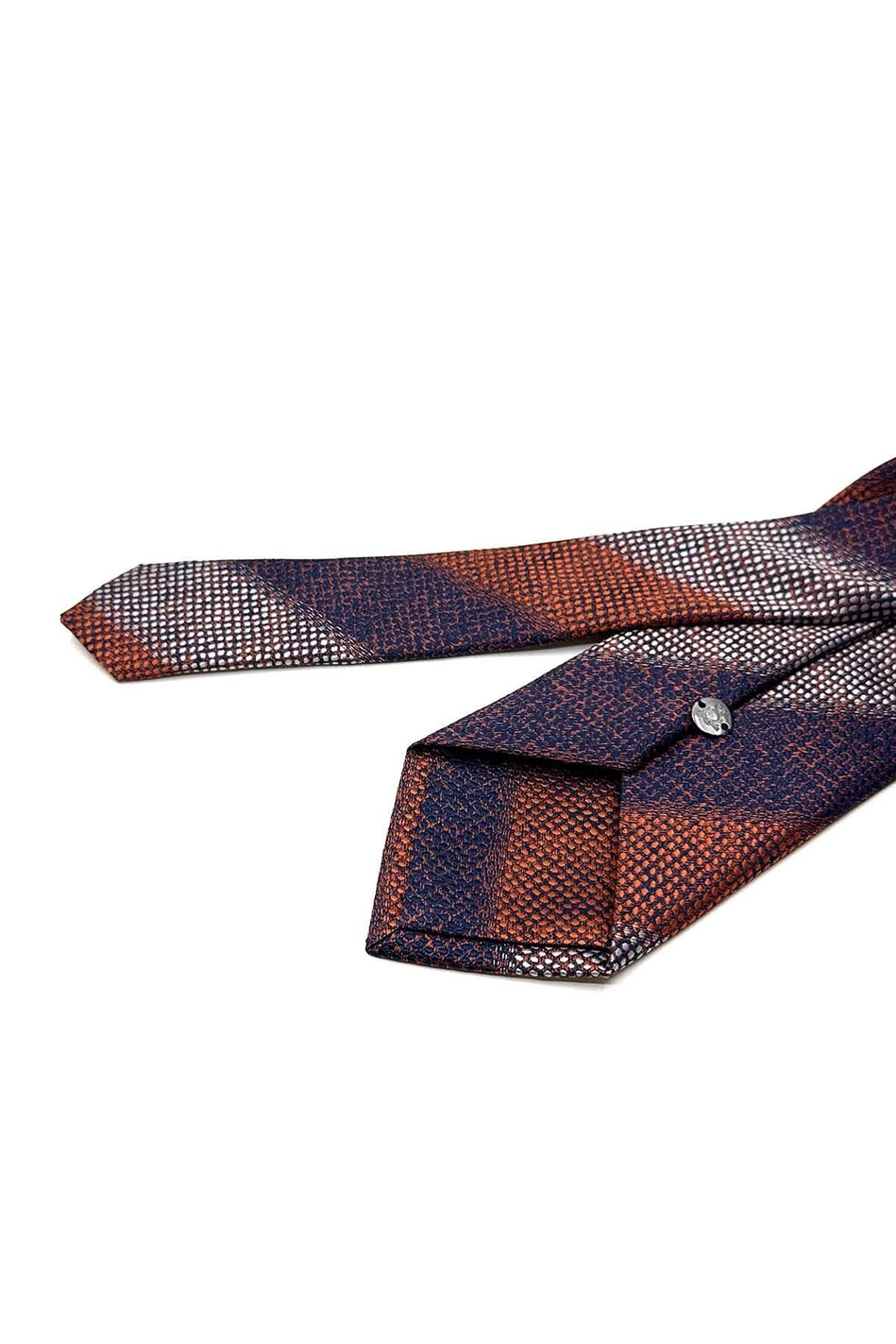 Turuncu - Lacivert Çizgi Desen Mendilli Klasik Kravat KK13073