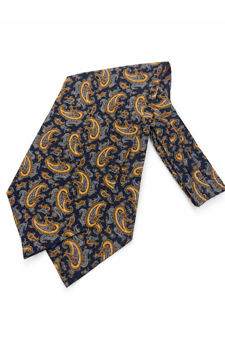 Turuncu Lacivert Şal Desen İtalyan İpek Ascot Kravat SAC144