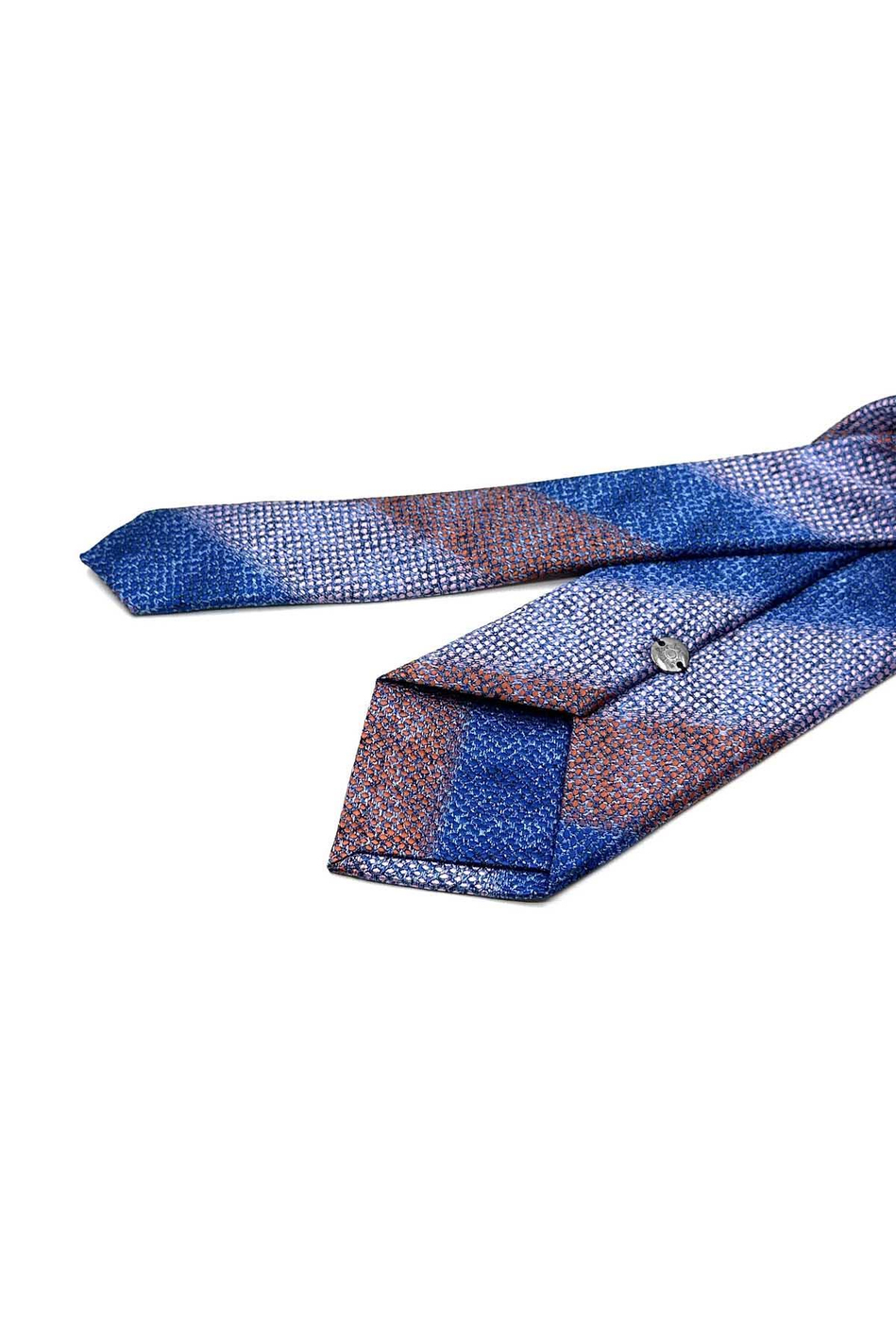Turuncu - Mavi Çizgi Desen Mendilli Klasik Kravat KK13070