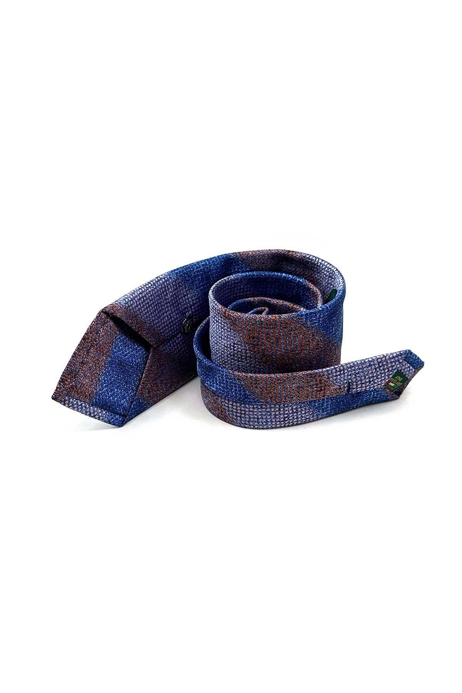 Turuncu - Mavi Çizgi Desen Mendilli Klasik Kravat KK13070