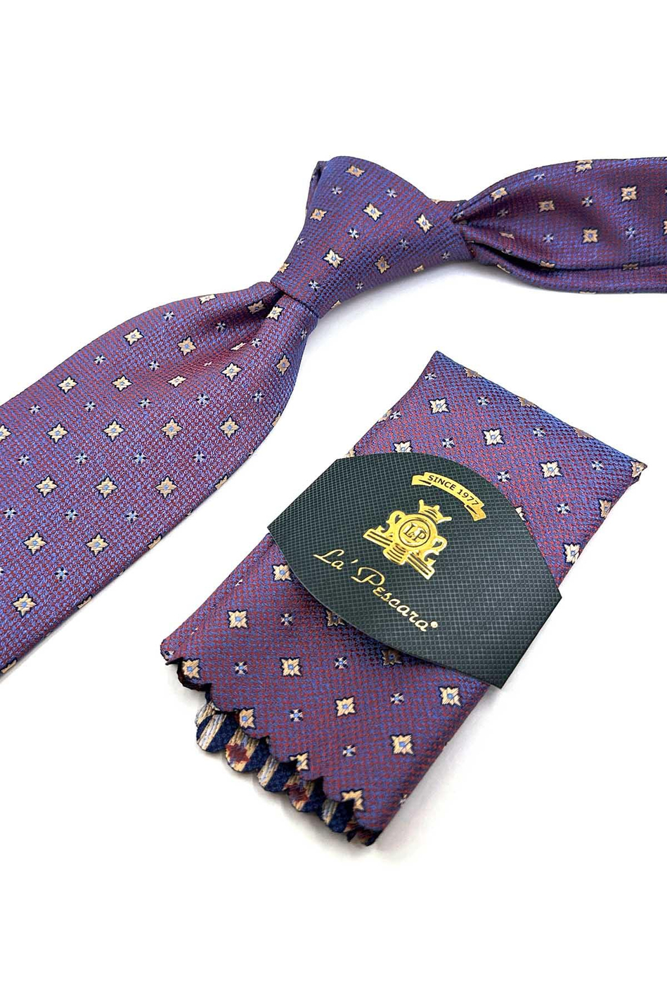 Turuncu - Mavi Küçük Desen Mendilli Klasik Kravat KK12276