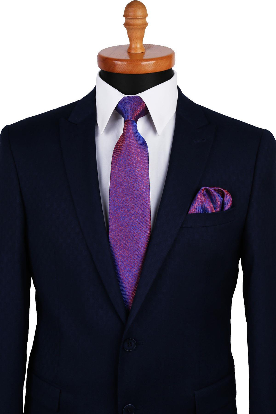 Turuncu - Mavi Kum Desen Mendilli Klasik Kravat KK9789