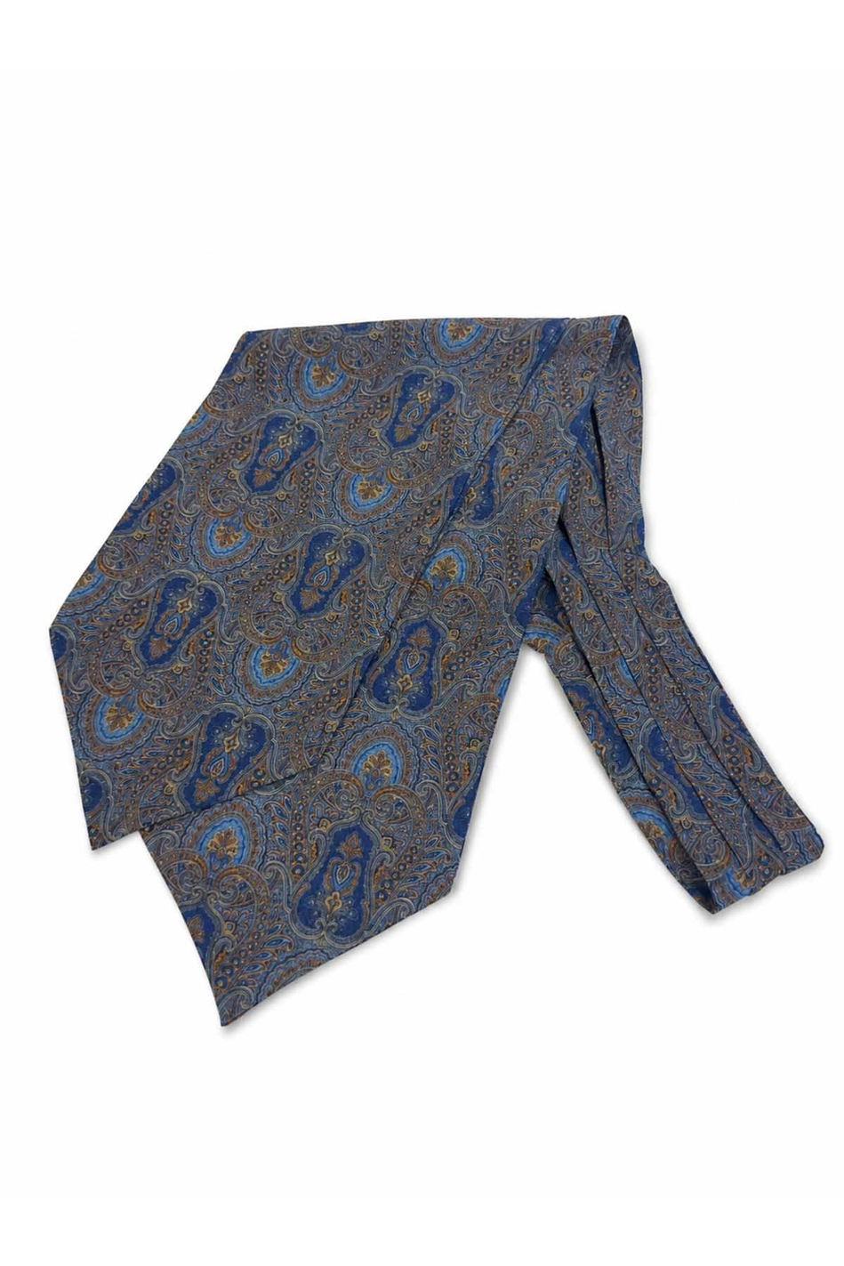 Turuncu Mavi Şal Desen İtalyan İpek Ascot Kravat SAC135