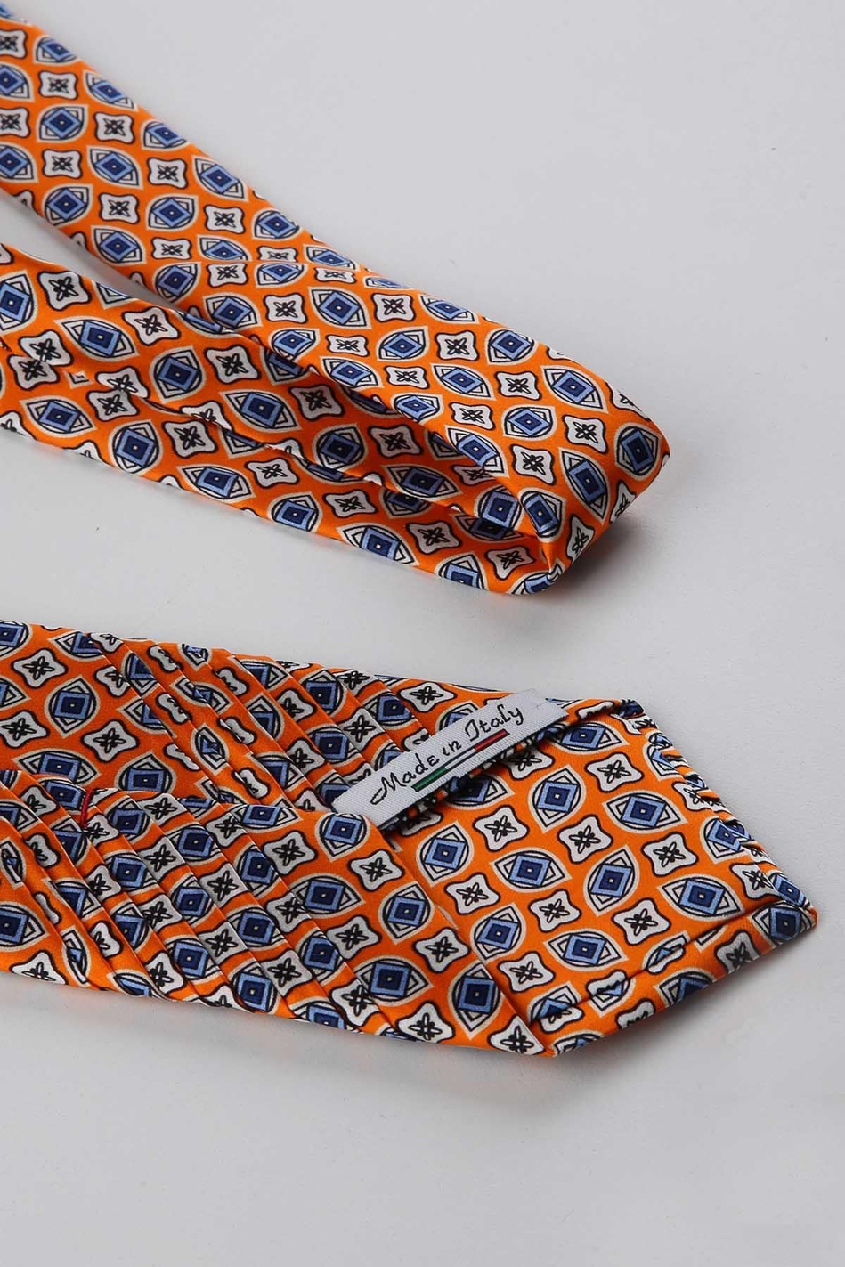 Turuncu Motif Desen İtalyan İpek Piliseli Kravat EST251