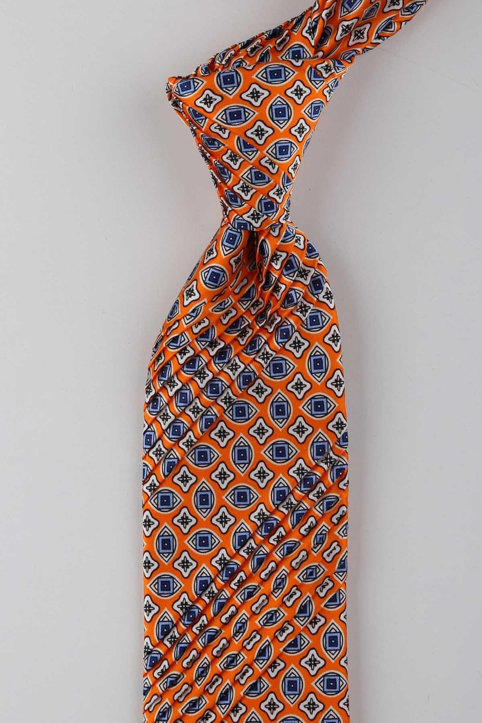 Turuncu Motif Desen İtalyan İpek Piliseli Kravat EST251