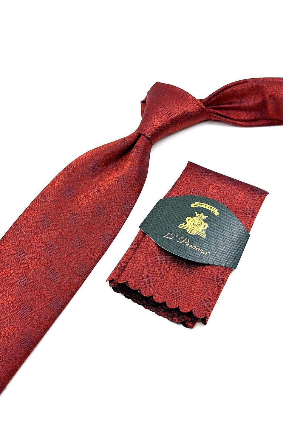 Turuncu Motif Desen Mendilli Klasik Kravat KK12546