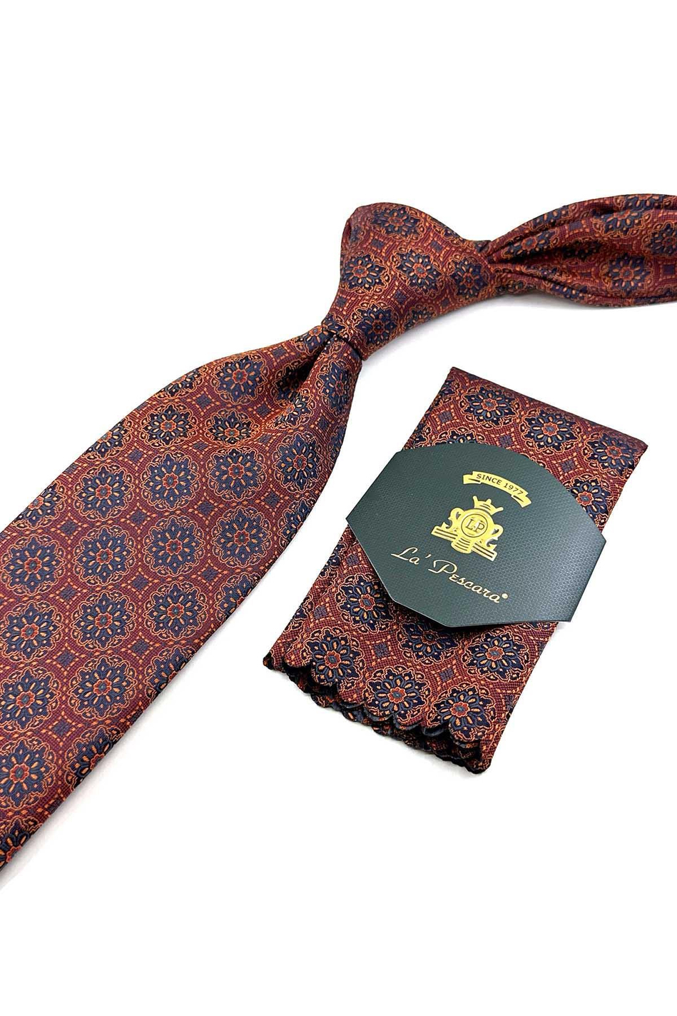 Turuncu Motif Desen Mendilli Klasik Kravat KK12676