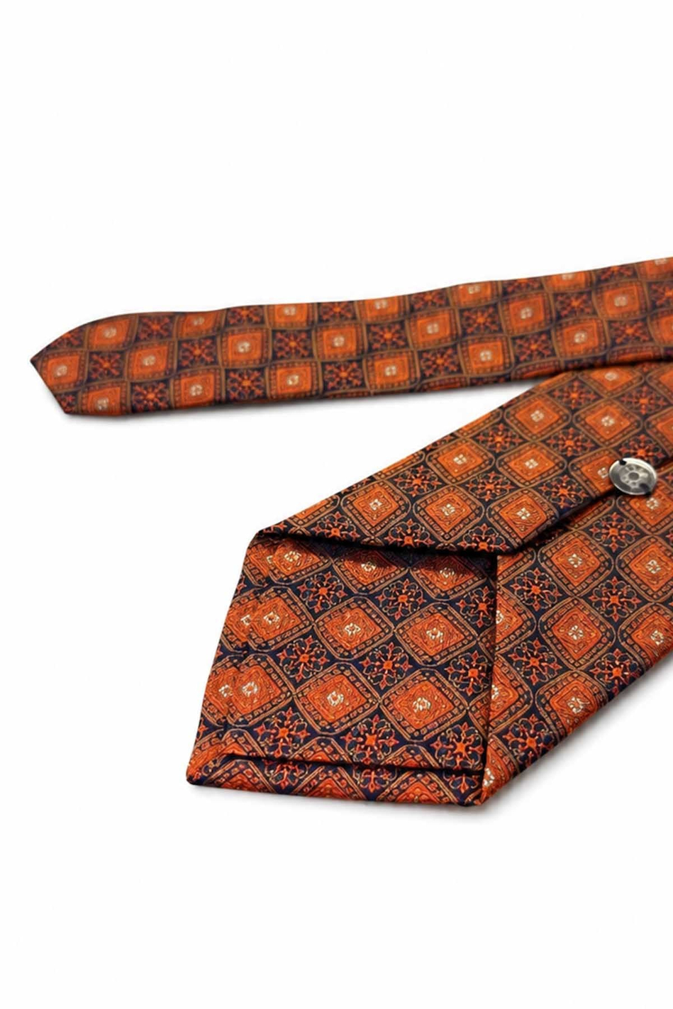 Turuncu Motif Desen Mendilli Klasik Kravat KK13060