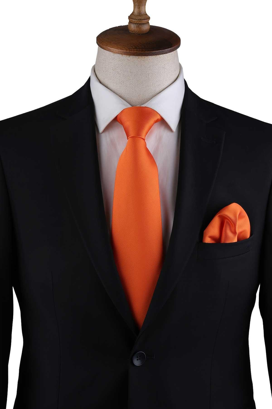 Turuncu Reps Dokulu Düz Mendilli Klasik Kravat KK13178