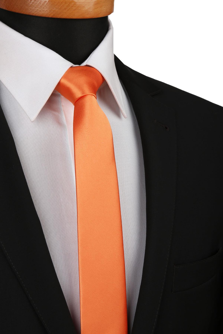 Turuncu Saten Düz Çok İnce Kravat UST14