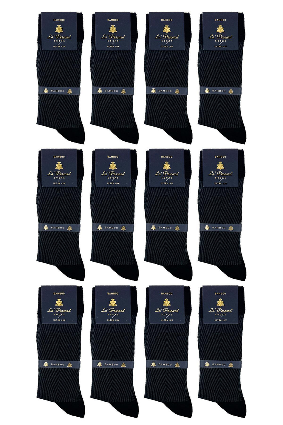 Ultra Lüks 12'li Siyah Balık Sırtı Bambu Erkek Klasik Çorap CRP261