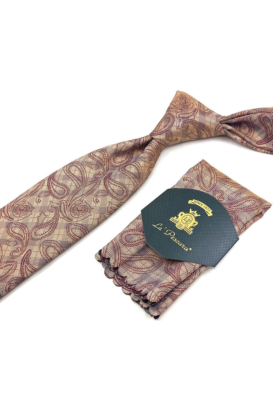 Vizon Renk Şal Desen Mendilli Klasik Kravat KK11805