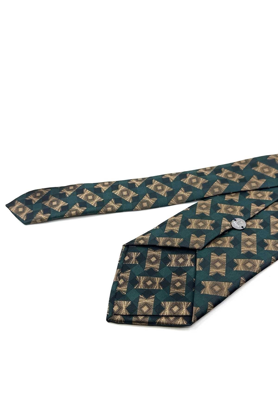 Yeşil Bej Motif Desen Mendilli Klasik Kravat KK13936