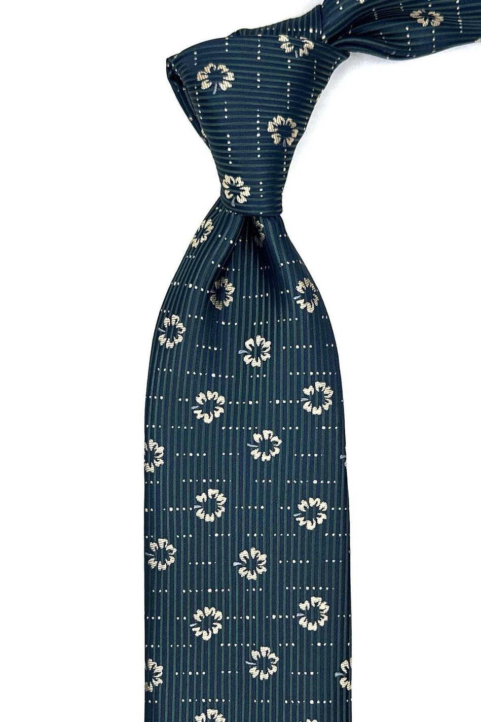 Yeşil Çiçek Desen Mendilli Klasik Kravat KK13021