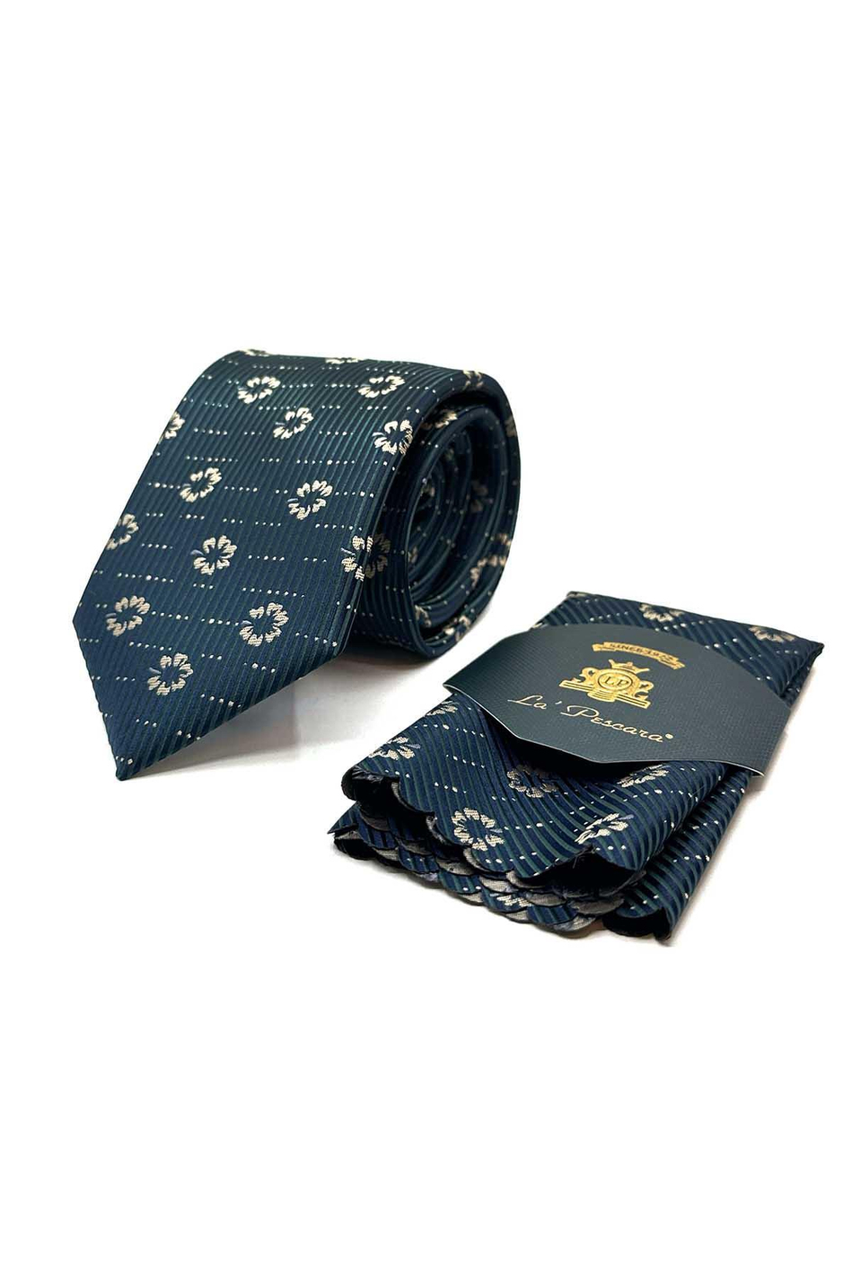 Yeşil Çiçek Desen Mendilli Klasik Kravat KK13021