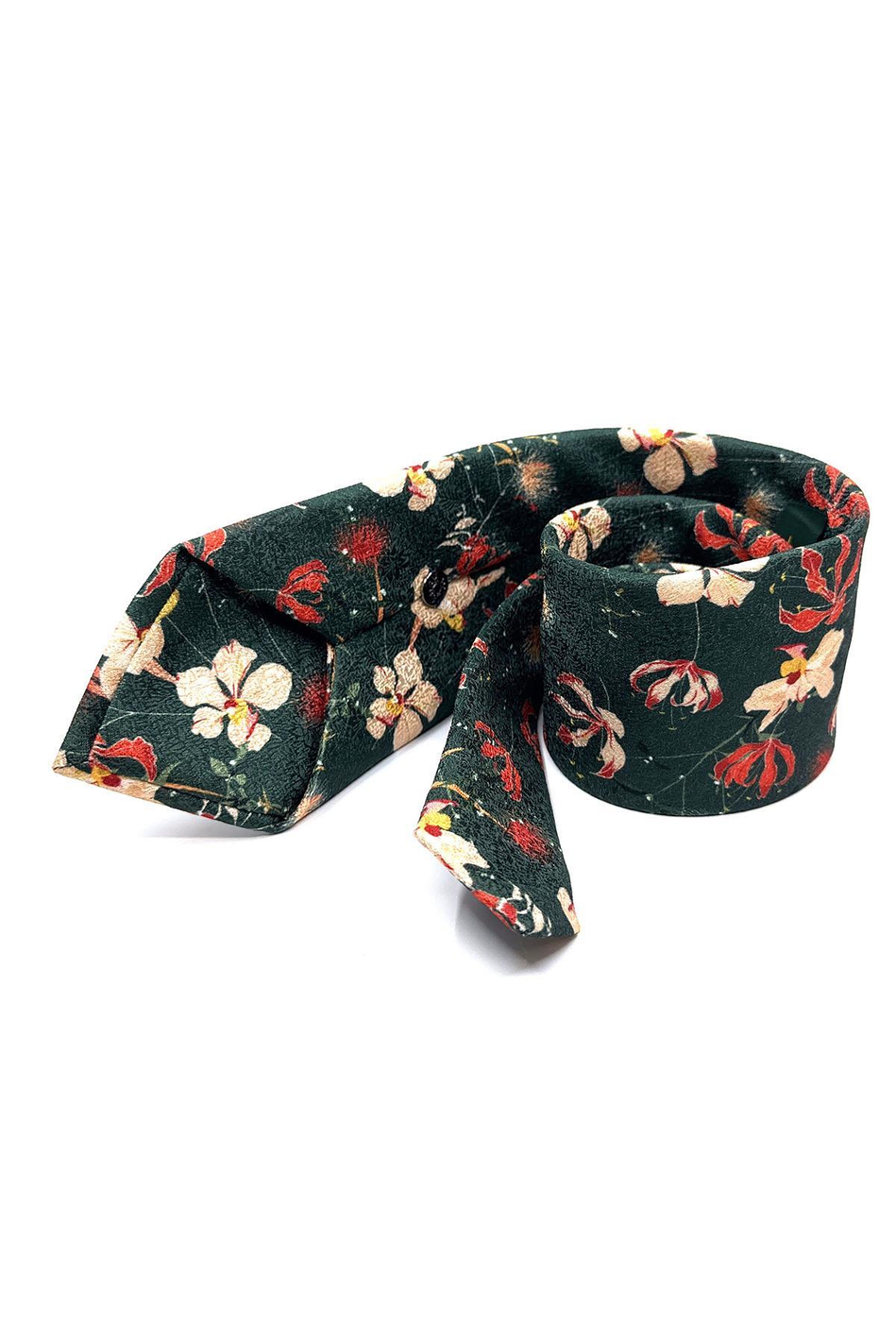 Yeşil Çiçek Desen Mendilli Klasik Kravat KK11778