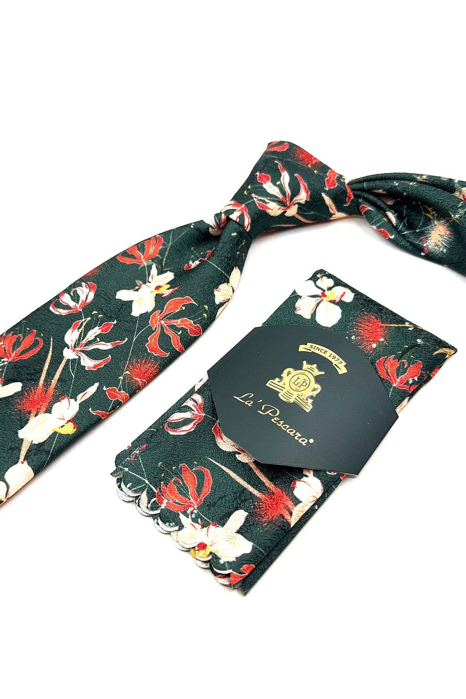 Yeşil Çiçek Desen Mendilli Klasik Kravat KK11778