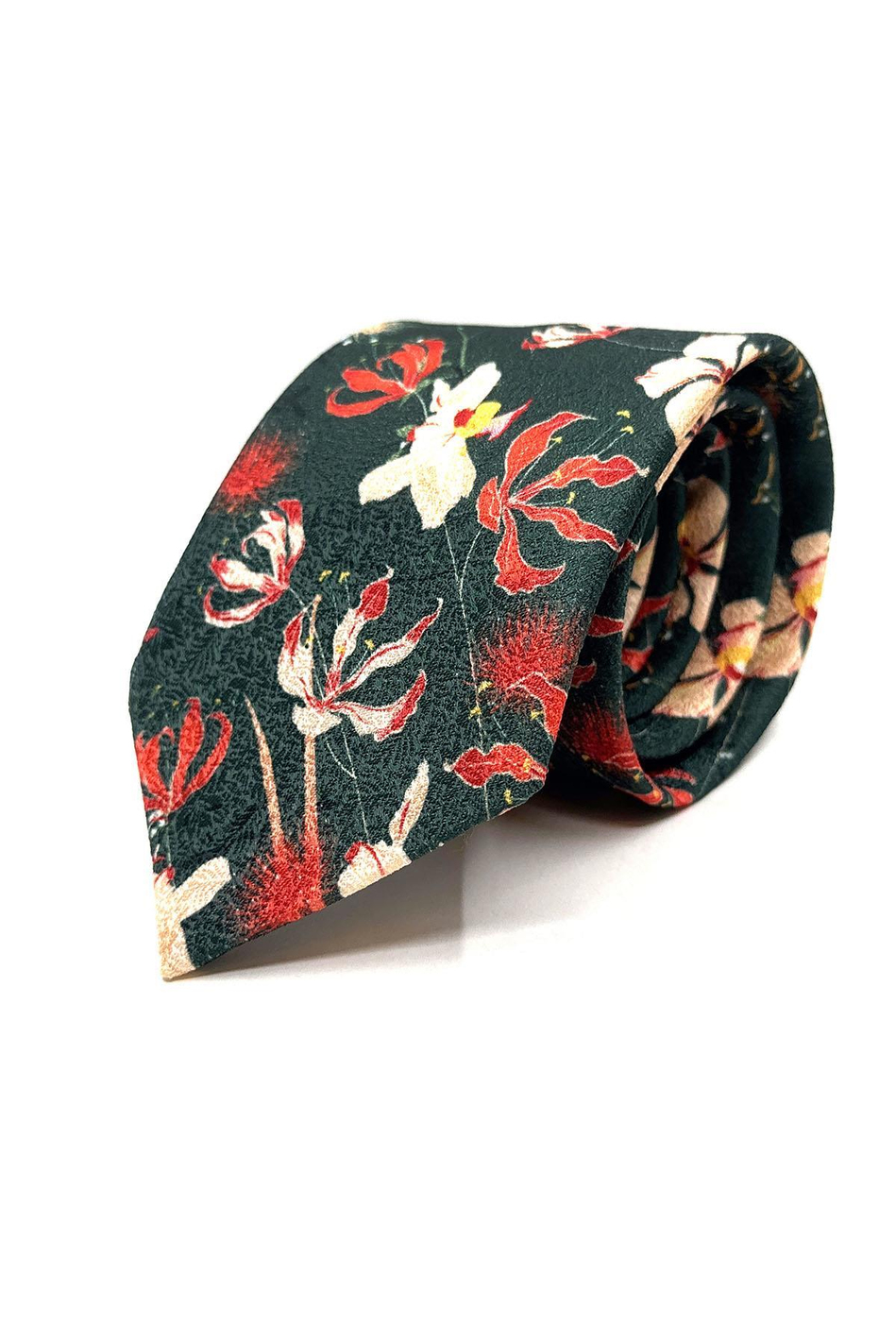 Yeşil Çiçek Desen Mendilli Klasik Kravat KK11778
