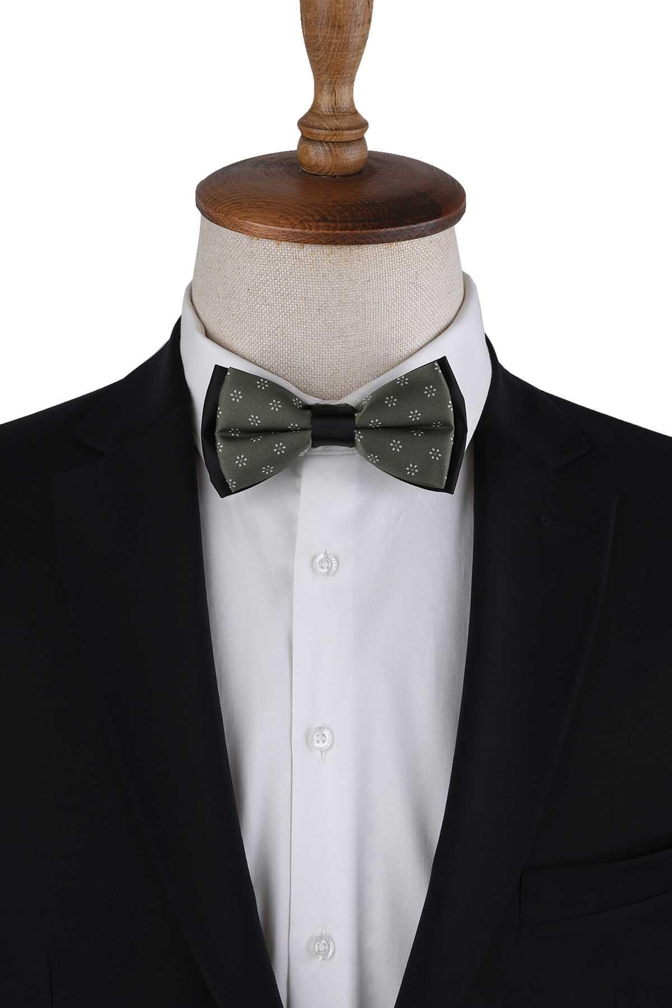 Yeşil Çiçek Desen Papyon P1978