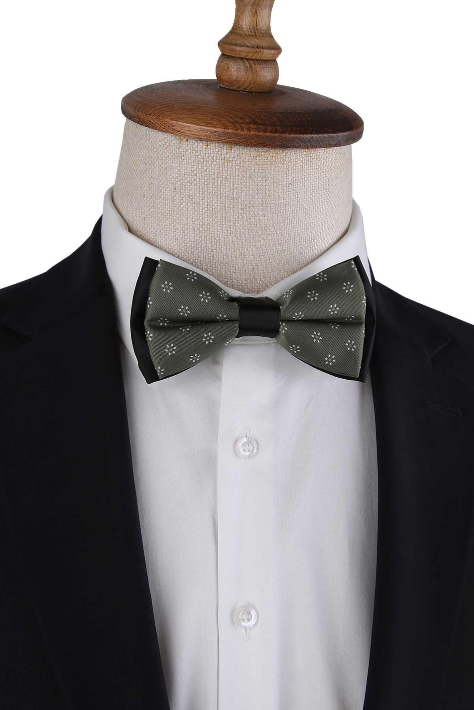 Yeşil Çiçek Desen Papyon P1978