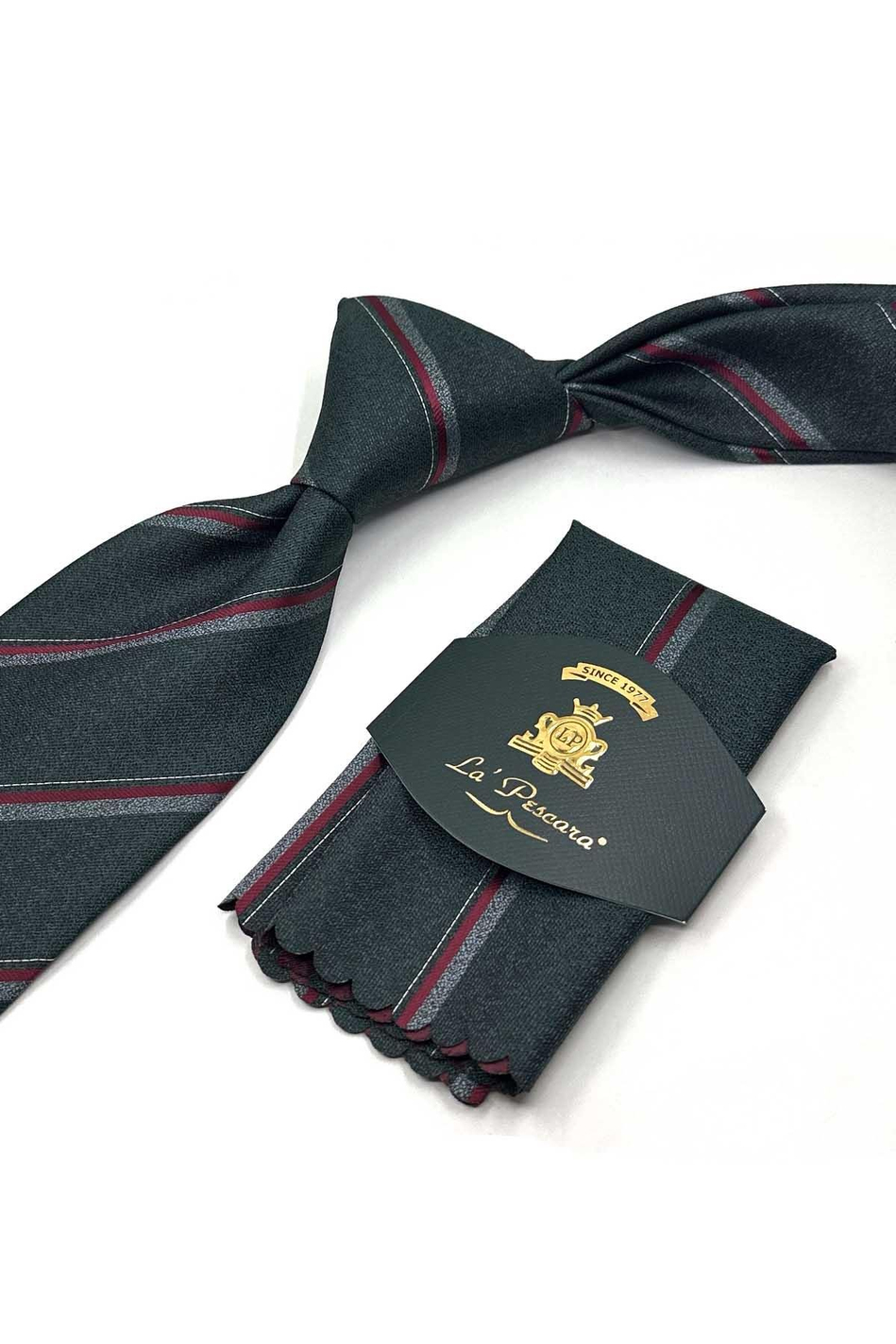 Yeşil Çizgi Desen Mendilli Klasik Kravat KK12916