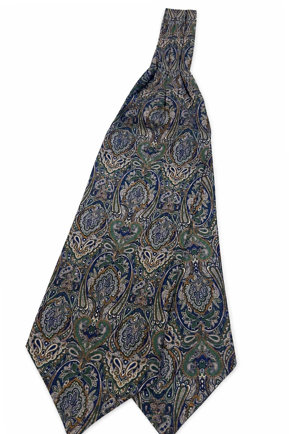 Yeşil Çok Renkli Şal Desen İtalyan İpek Ascot Kravat SAC134