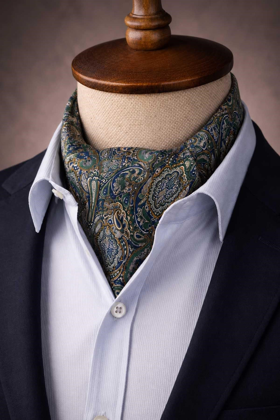Yeşil Çok Renkli Şal Desen İtalyan İpek Ascot Kravat SAC134